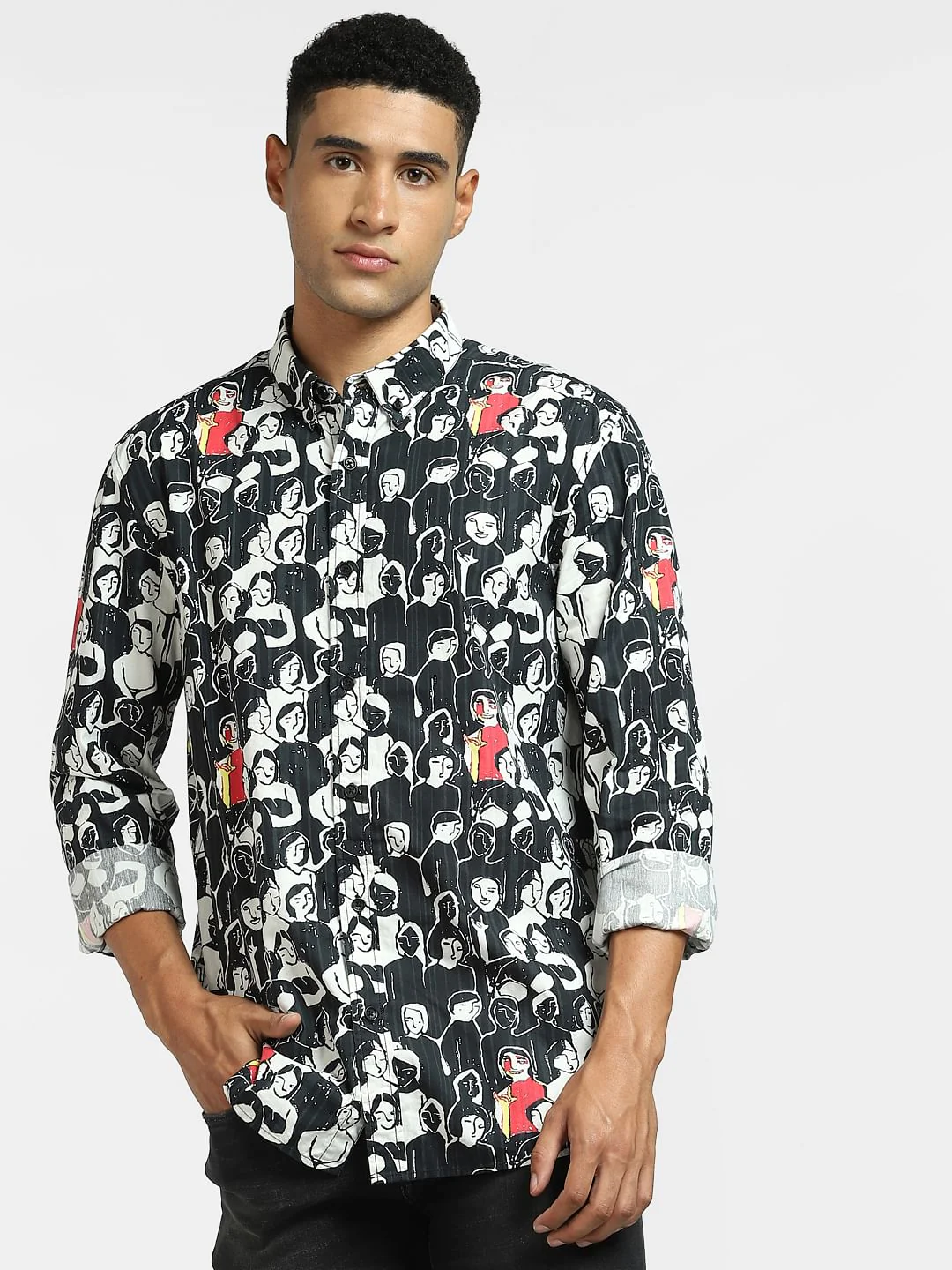 Black Graphic Print Full Sleeves Shirt - Image 2