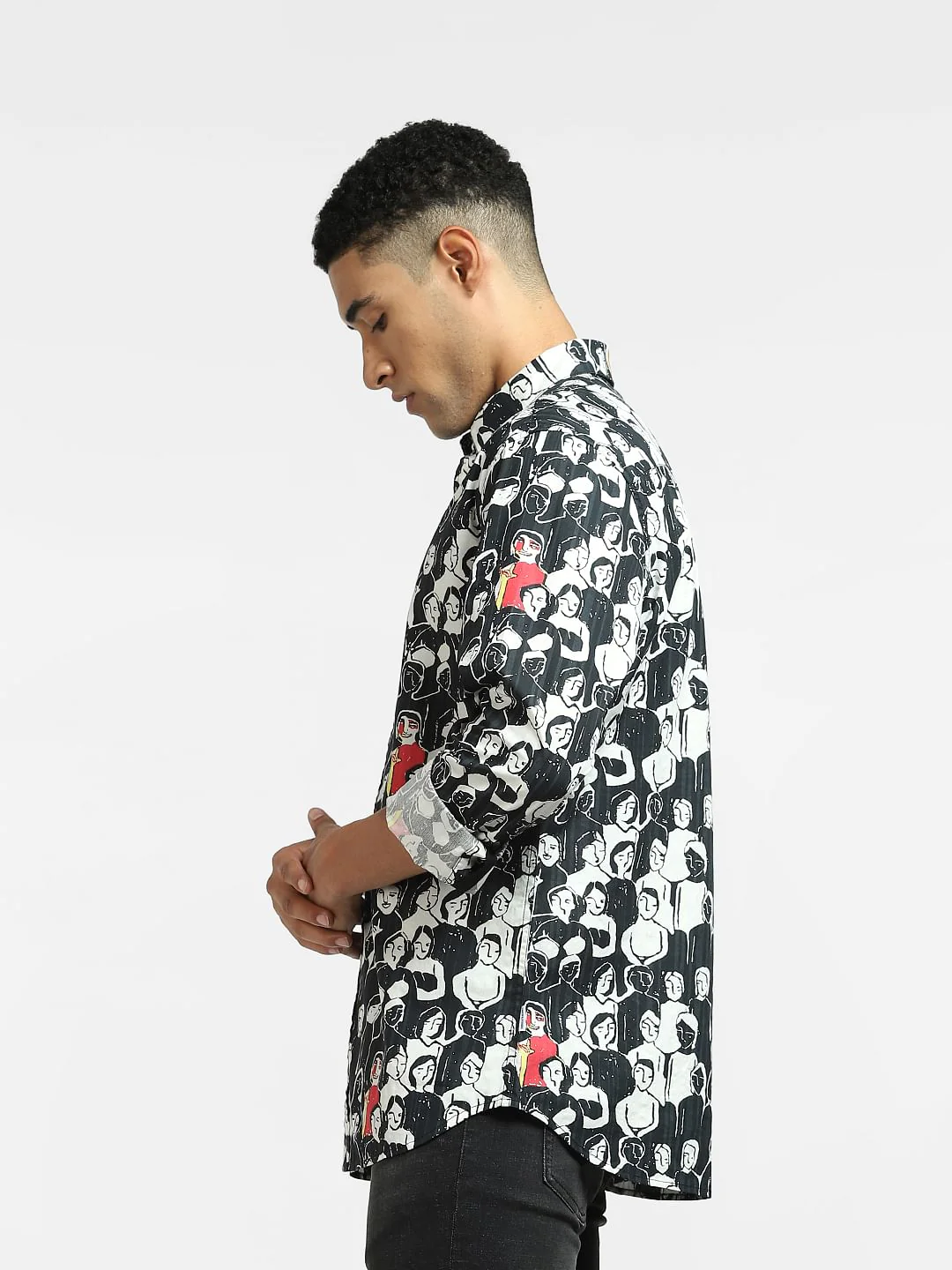Black Graphic Print Full Sleeves Shirt - Image 3