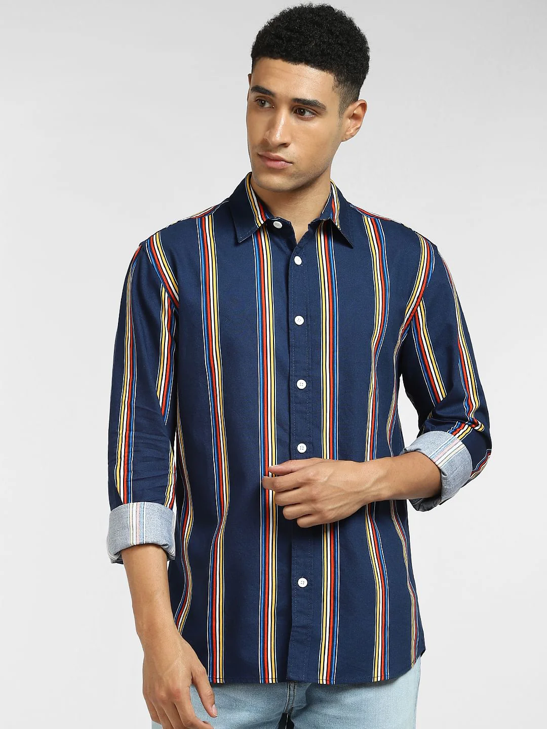 Blue Striped Full Sleeves Shirt - Image 2