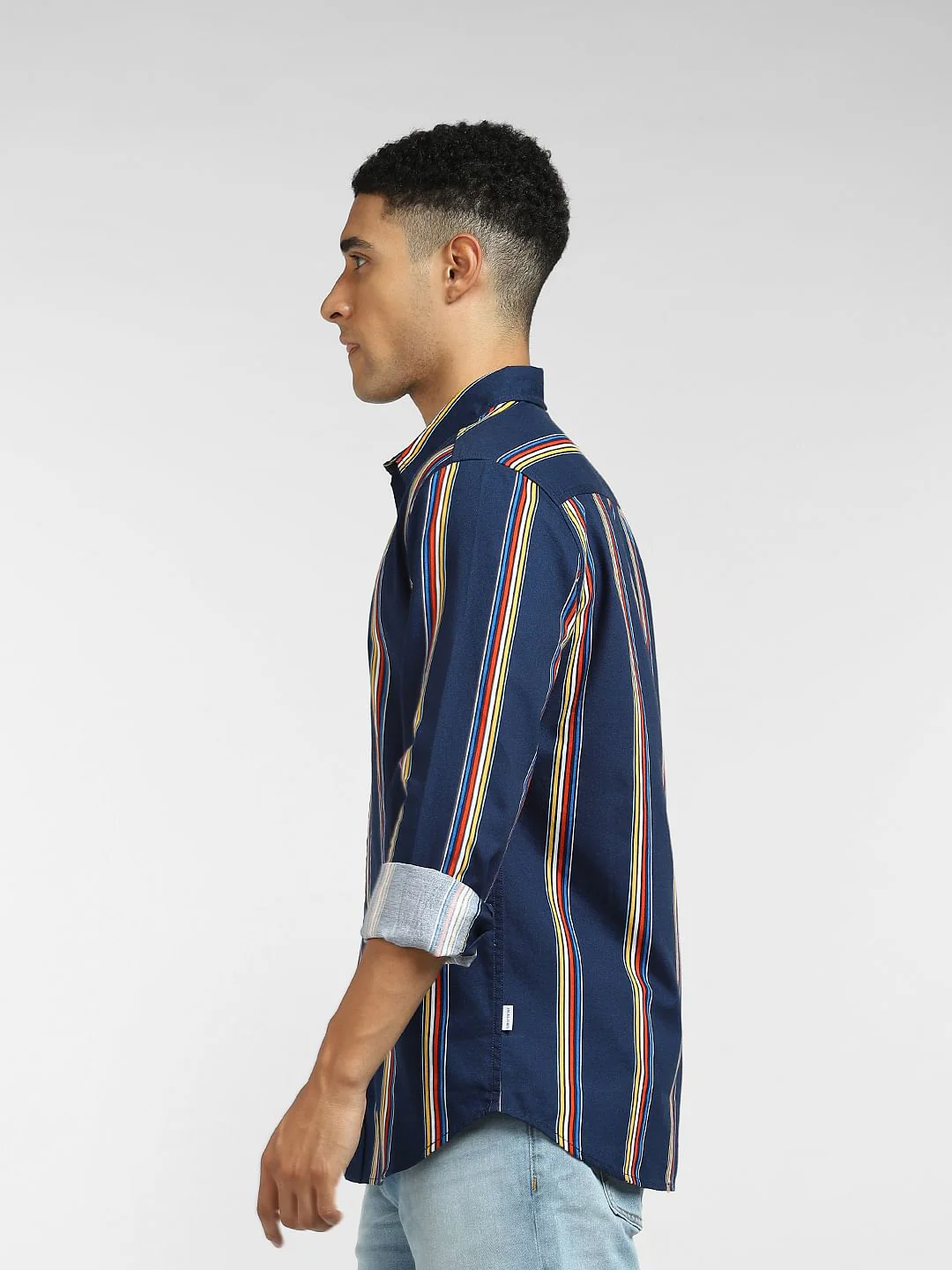 Blue Striped Full Sleeves Shirt - Image 3