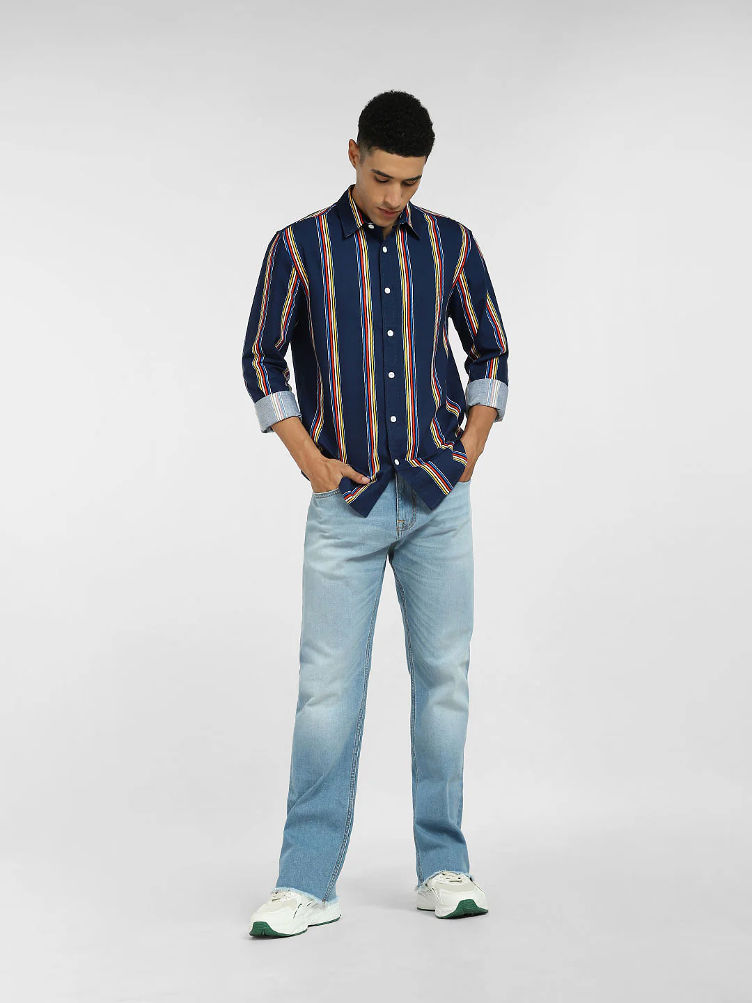 Blue Striped Full Sleeves Shirt - Image 6