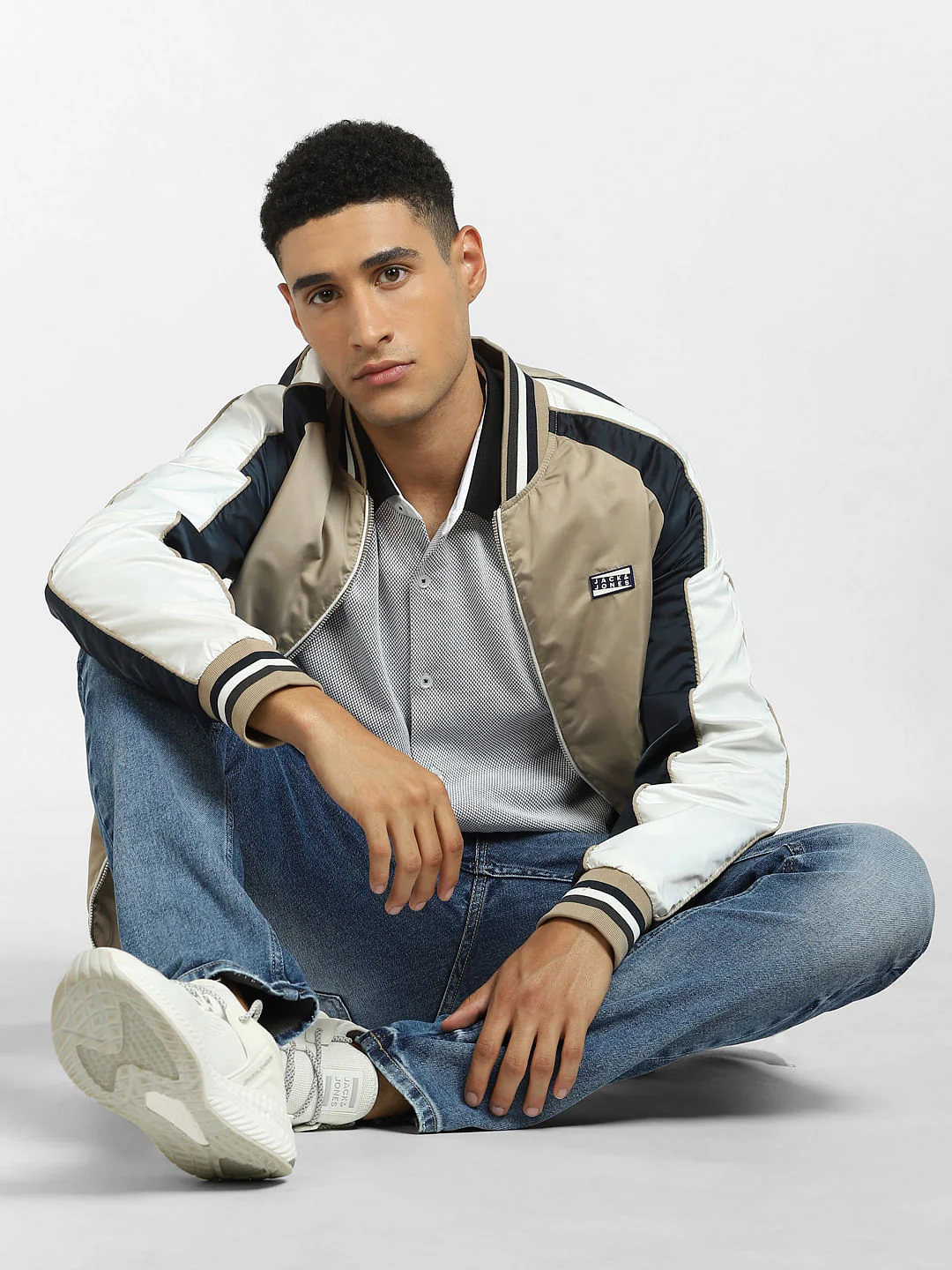 White Cut & Sew Colourblocked Shirt