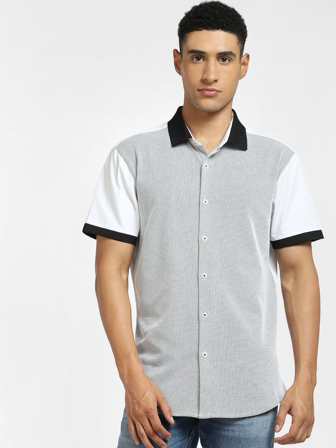 White Cut & Sew Colourblocked Shirt - Image 2