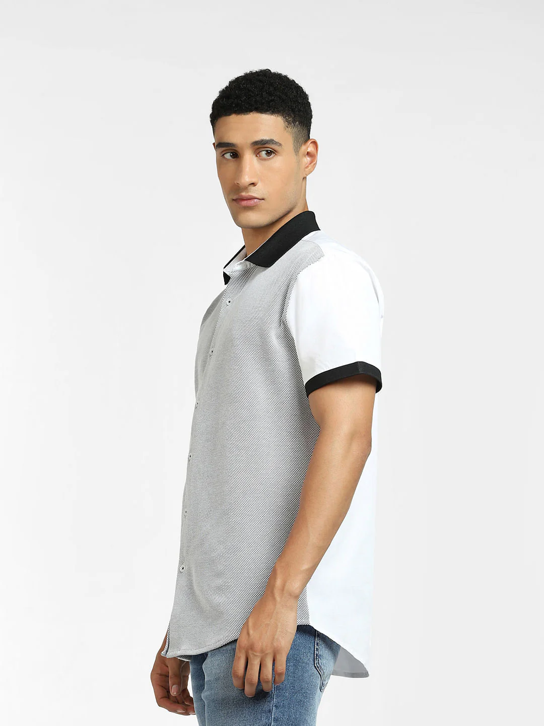 White Cut & Sew Colourblocked Shirt - Image 3
