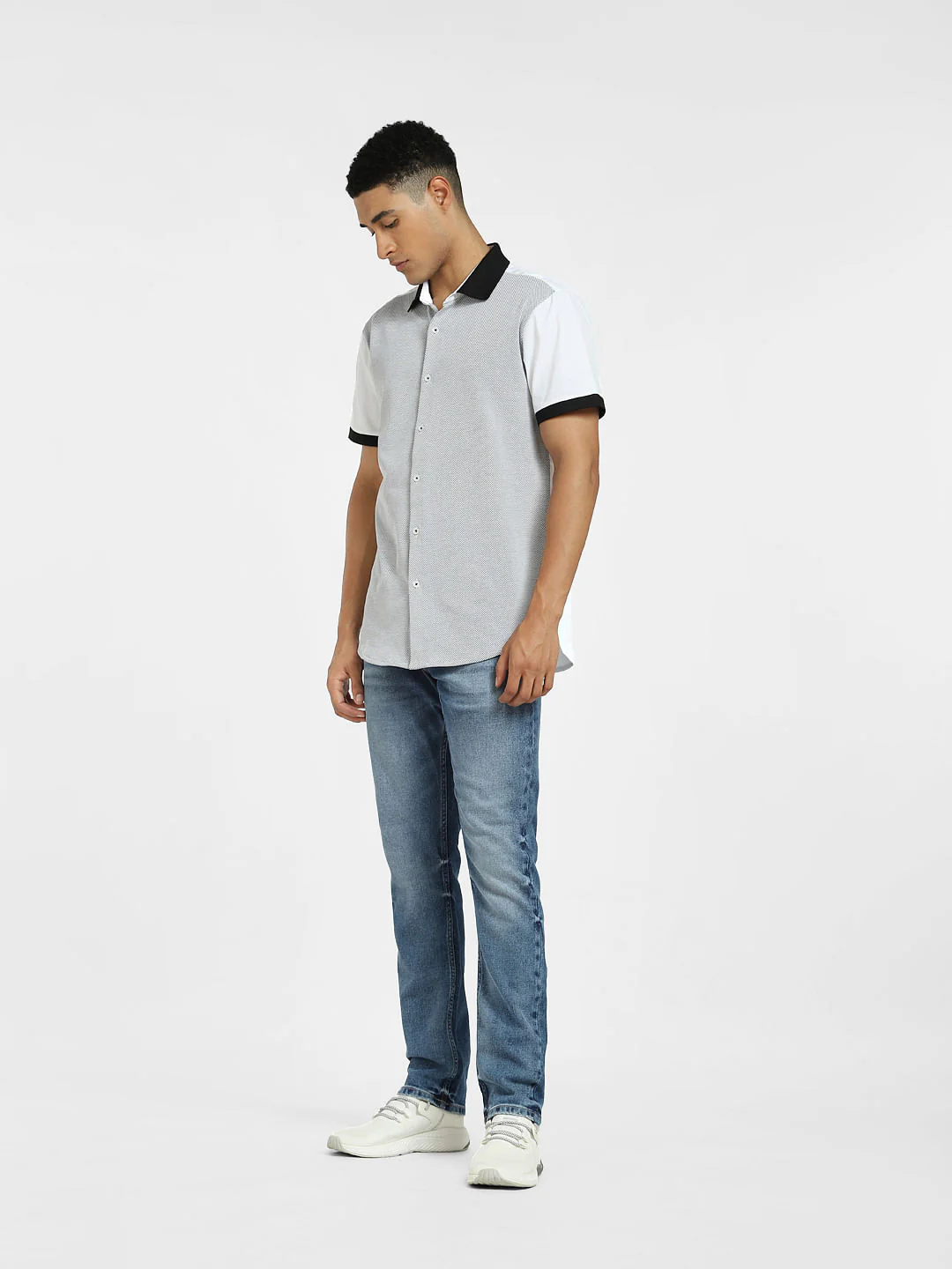 White Cut & Sew Colourblocked Shirt - Image 6