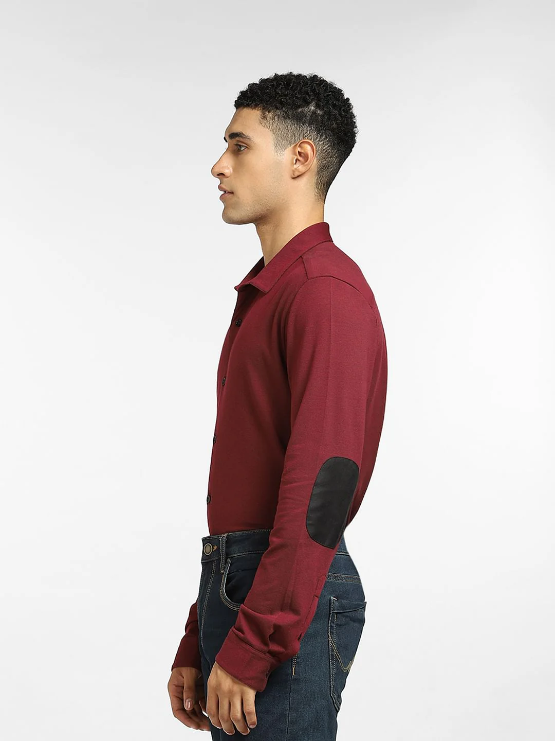 Burgundy Patch Detail Full Sleeves Shirt - Image 3