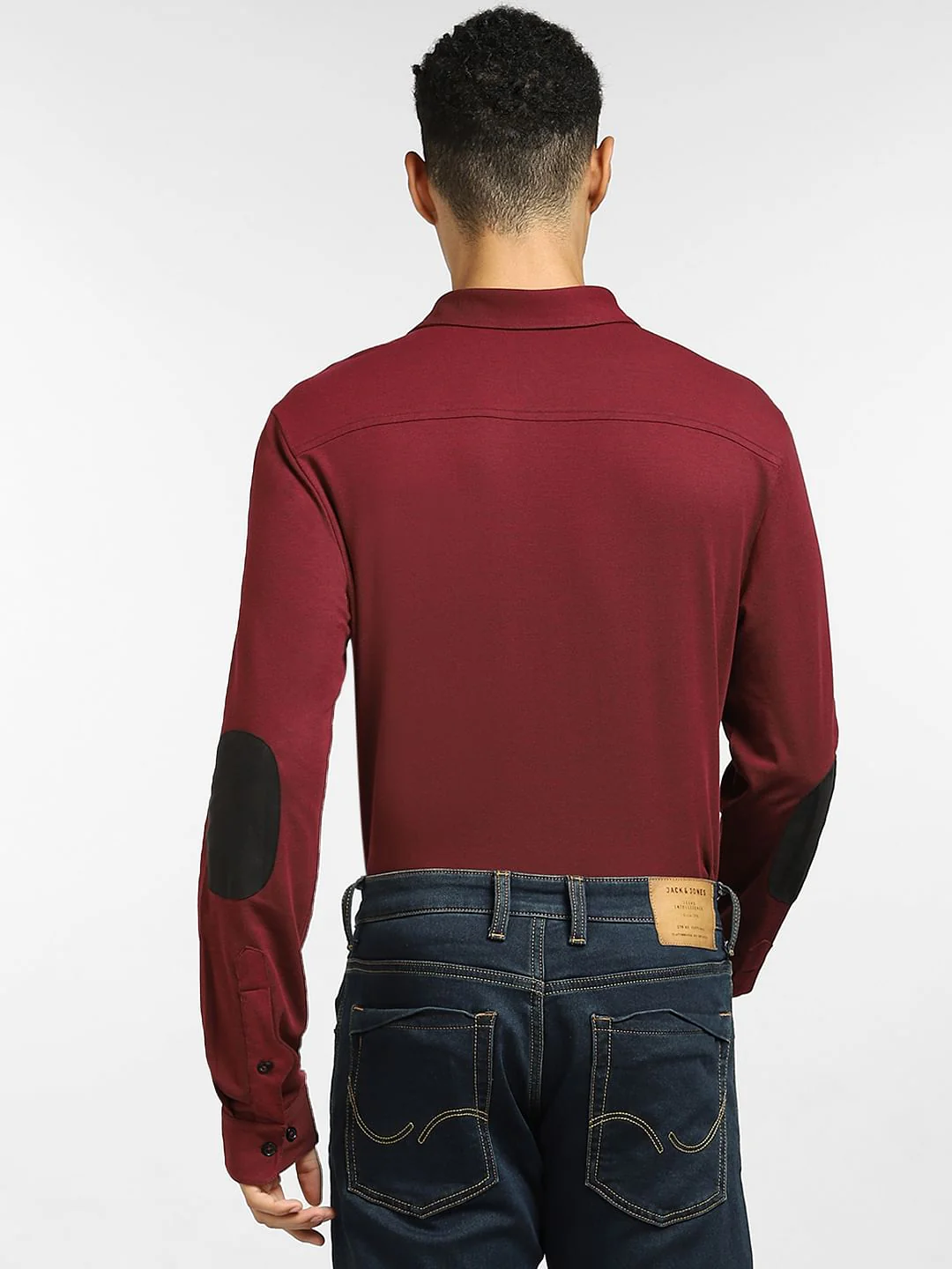 Burgundy Patch Detail Full Sleeves Shirt - Image 4