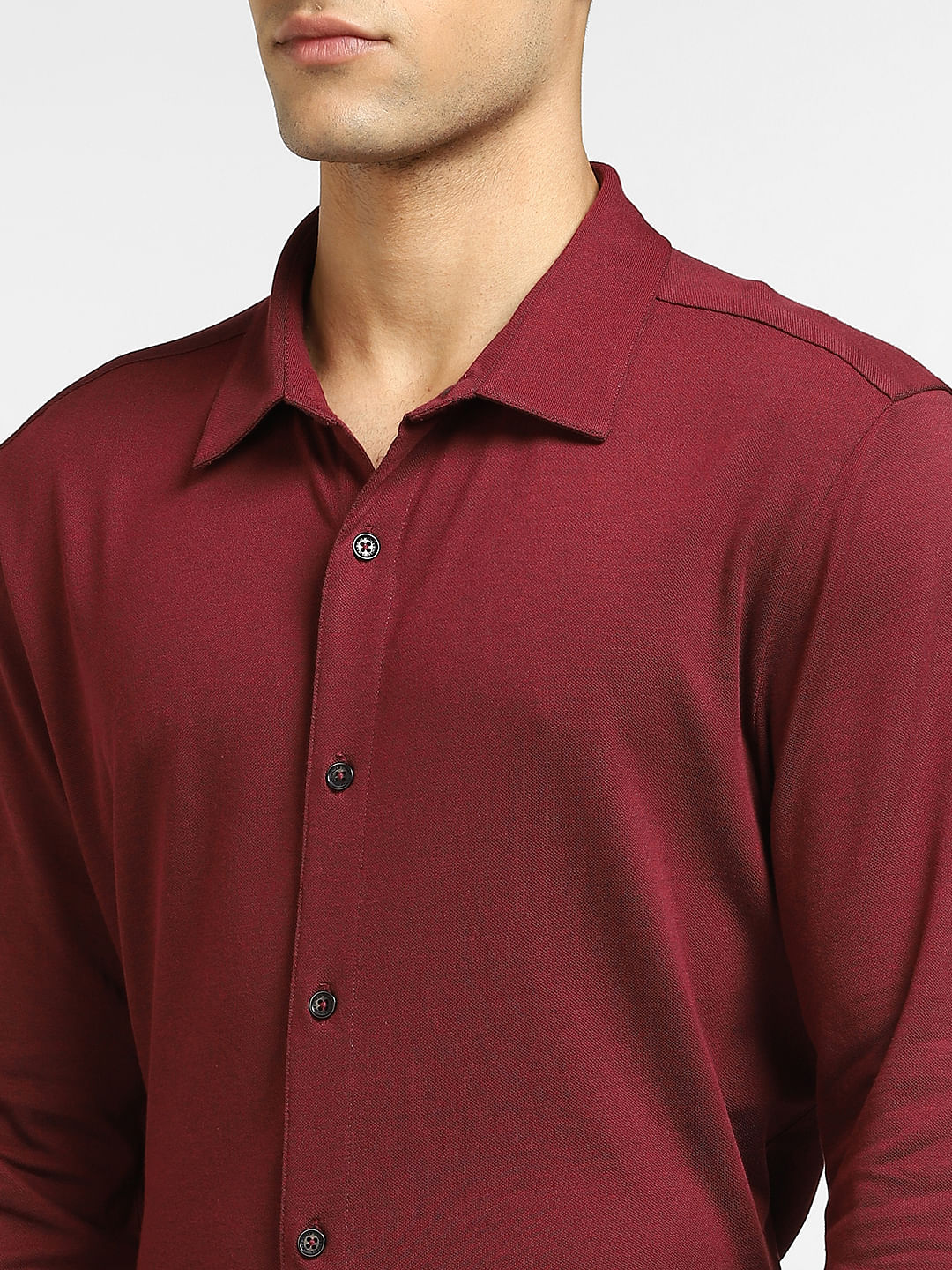 Burgundy Patch Detail Full Sleeves Shirt - Image 5