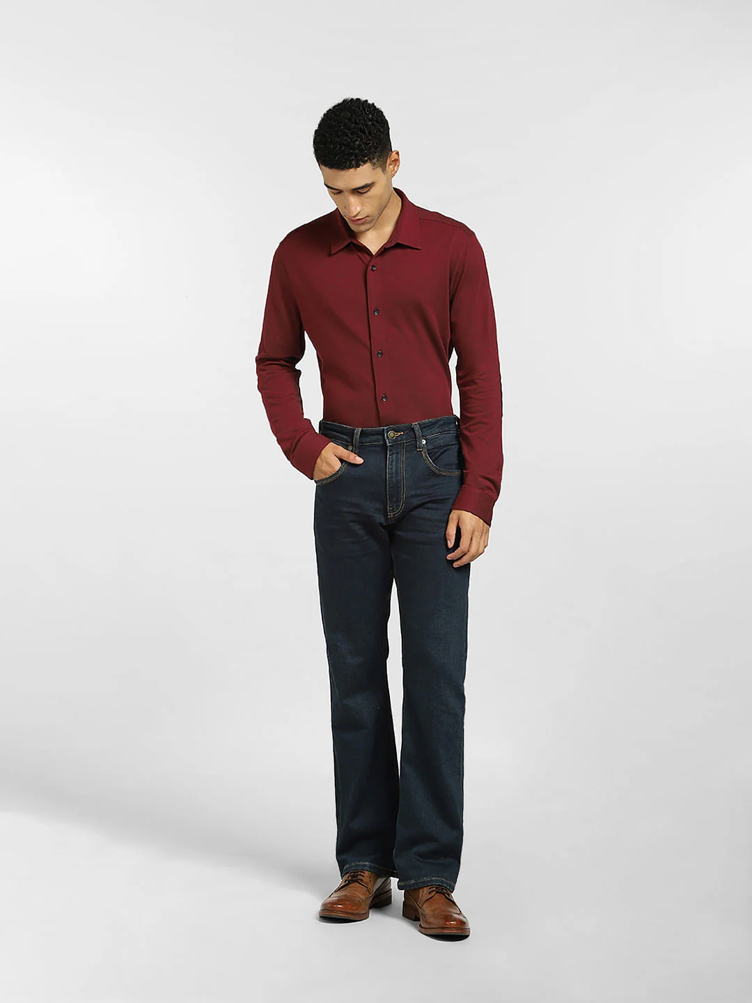 Burgundy Patch Detail Full Sleeves Shirt - Image 6