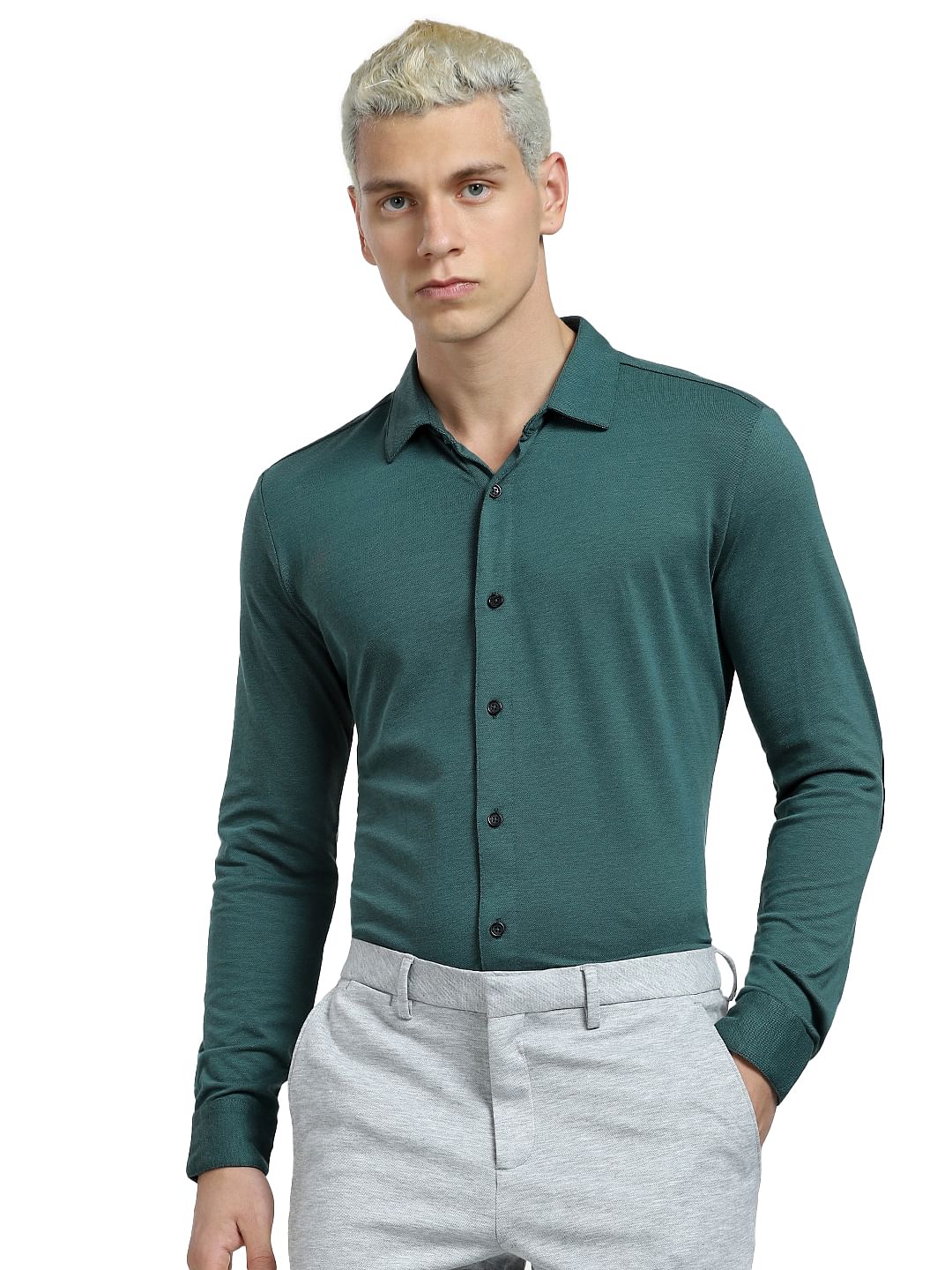 Green Knit Full Sleeves Shirt - Image 2