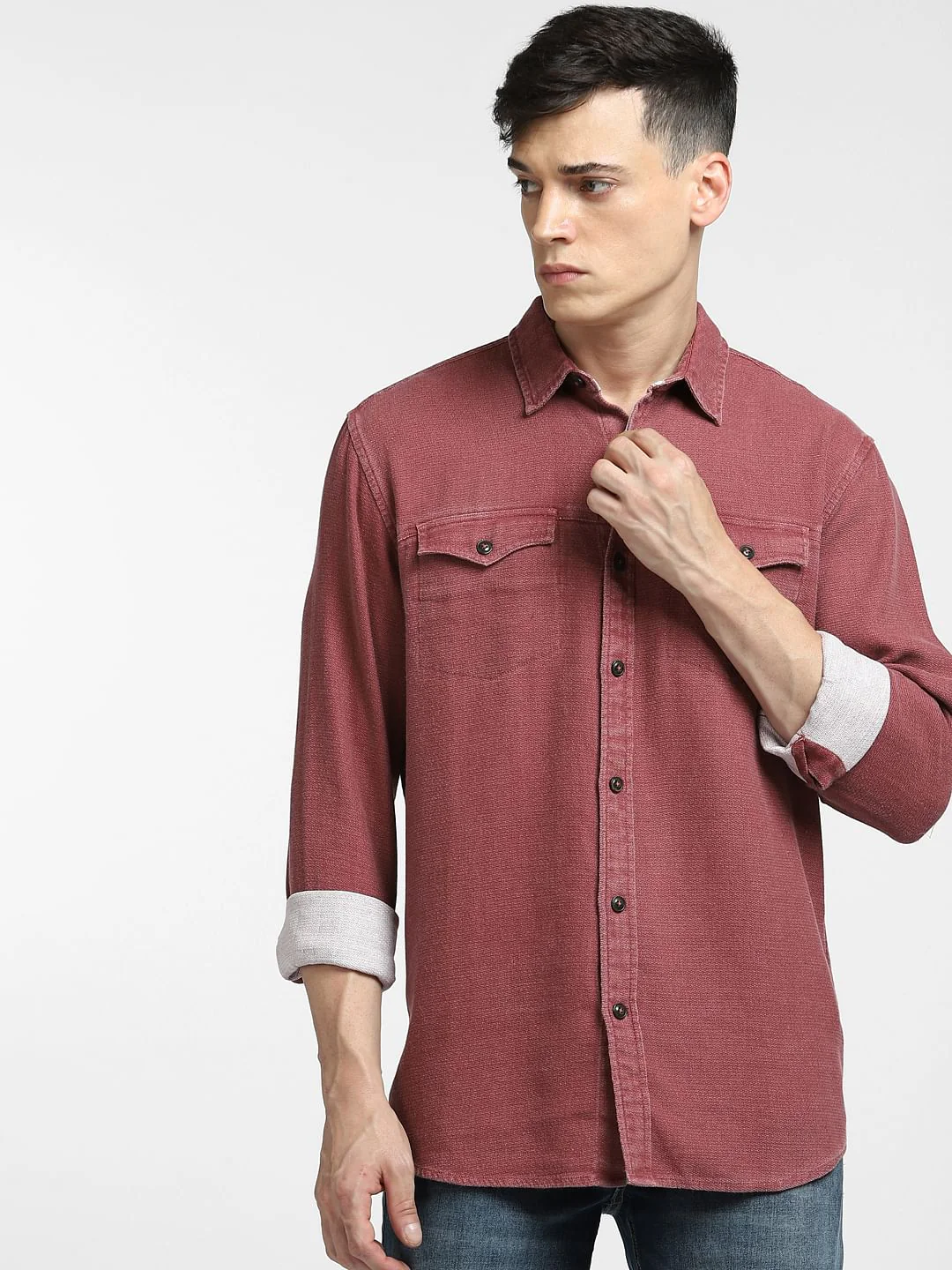 Dark Pink Dobby Full Sleeves Shirt - Image 2