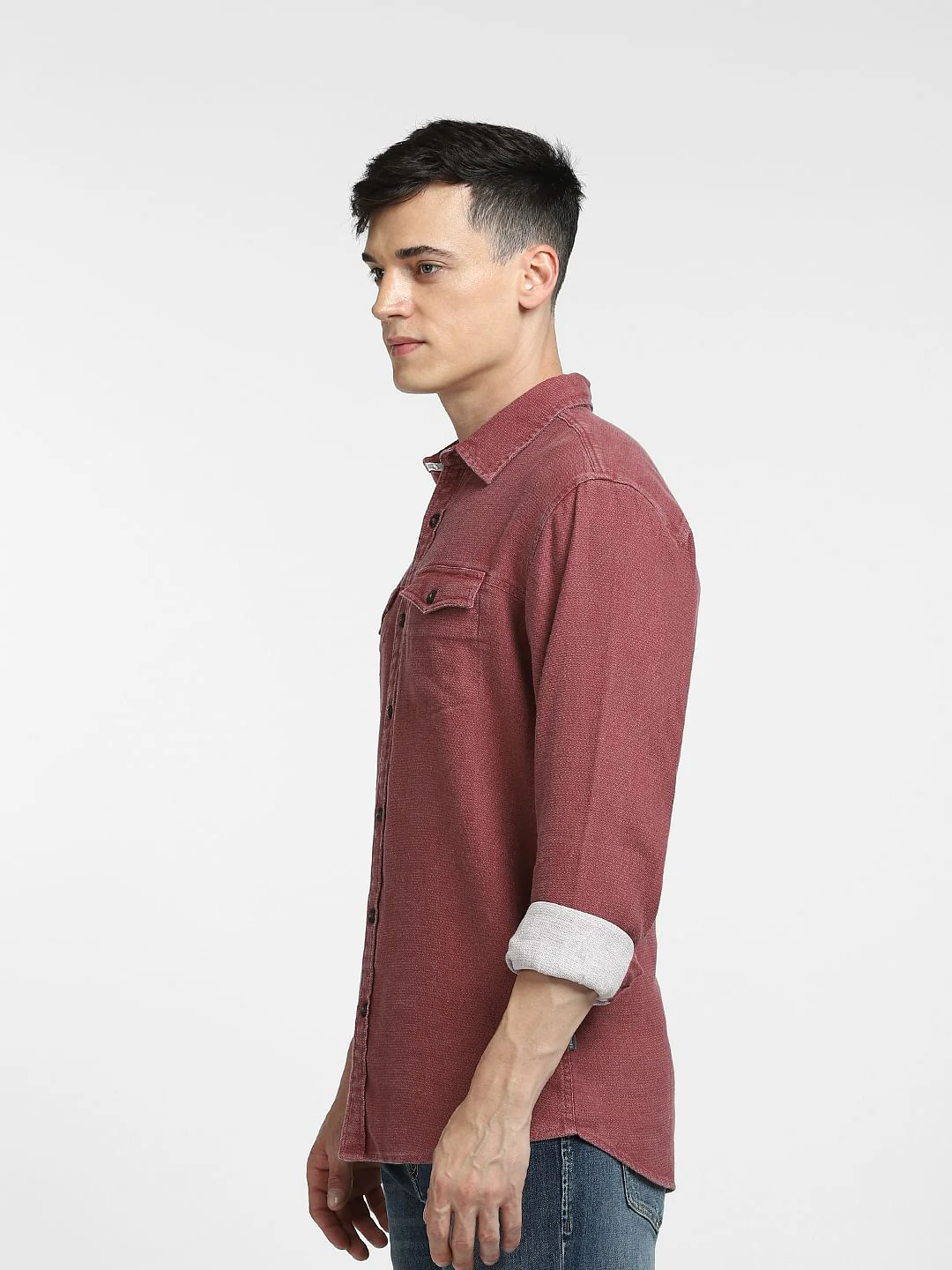 Dark Pink Dobby Full Sleeves Shirt - Image 3