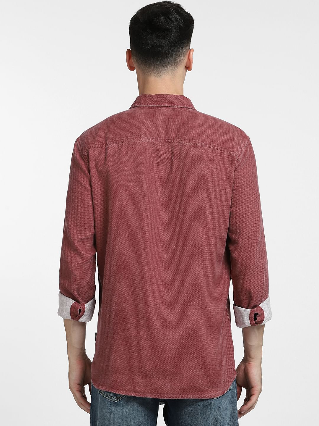 Dark Pink Dobby Full Sleeves Shirt - Image 4
