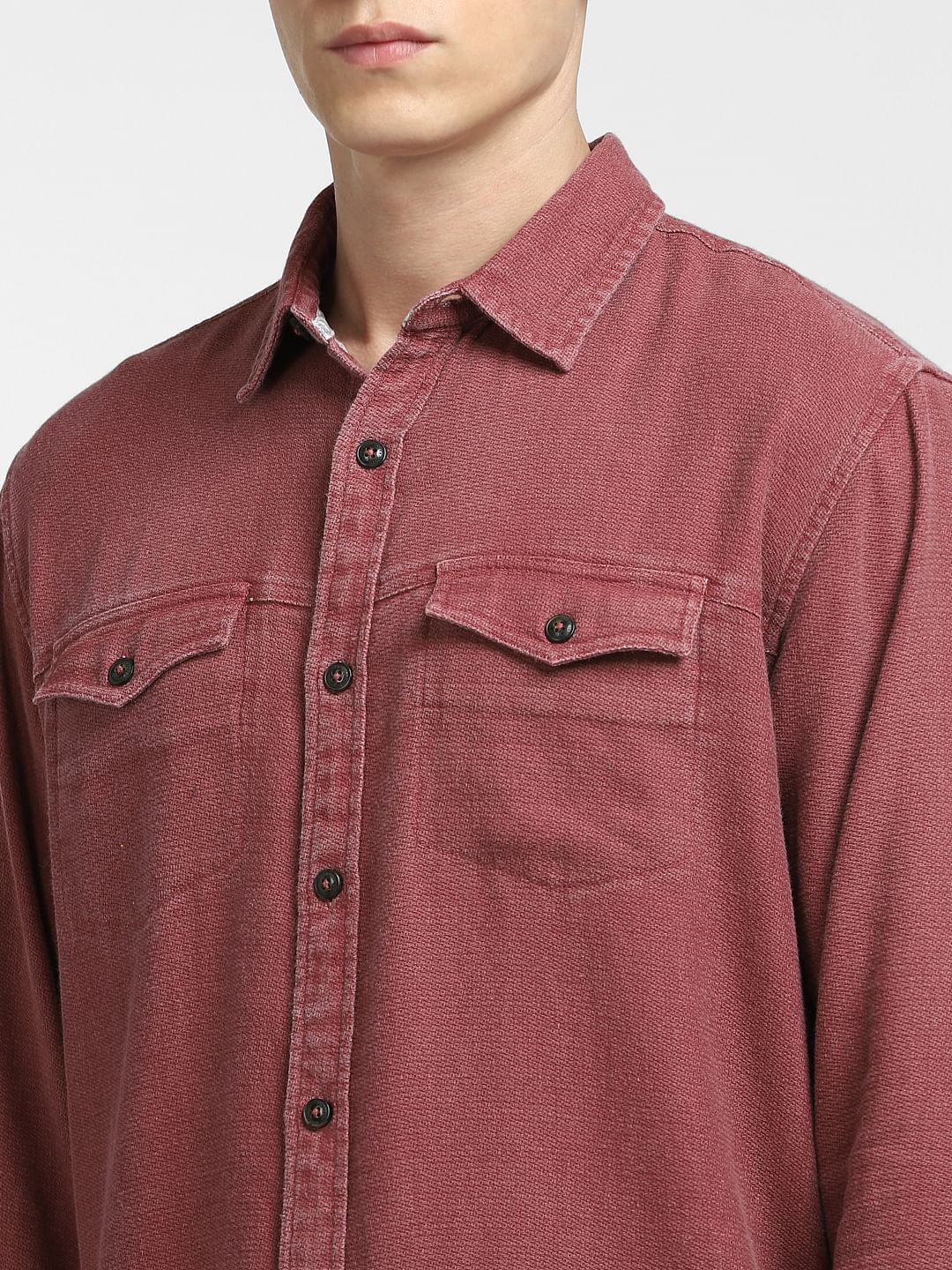 Dark Pink Dobby Full Sleeves Shirt - Image 5
