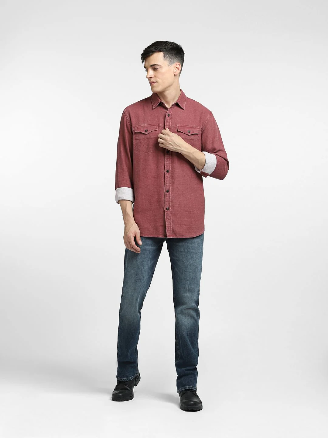 Dark Pink Dobby Full Sleeves Shirt - Image 6