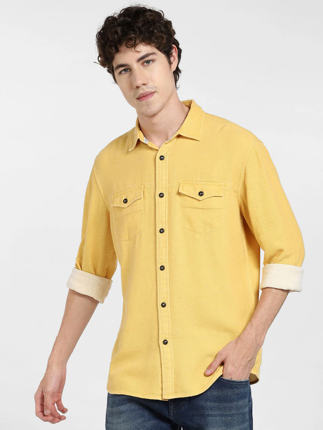 Yellow Dobby Full Sleeves Shirt - Image 2