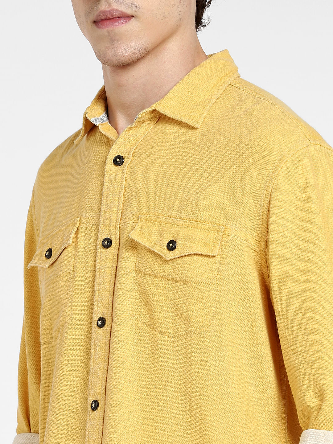 Yellow Dobby Full Sleeves Shirt - Image 5