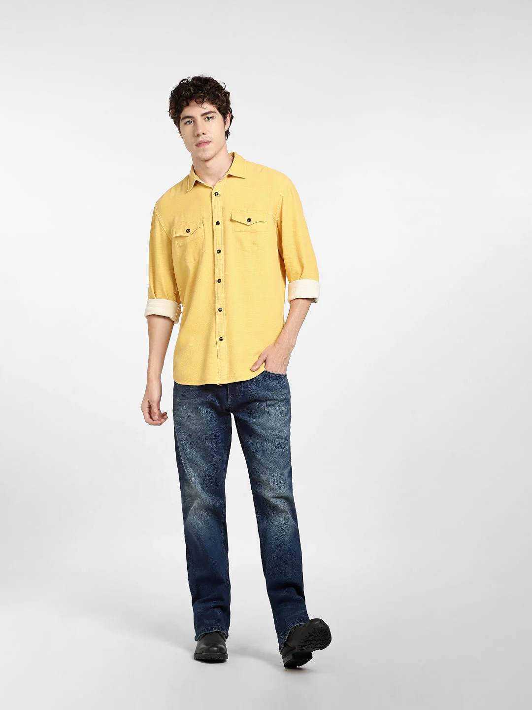 Yellow Dobby Full Sleeves Shirt - Image 6
