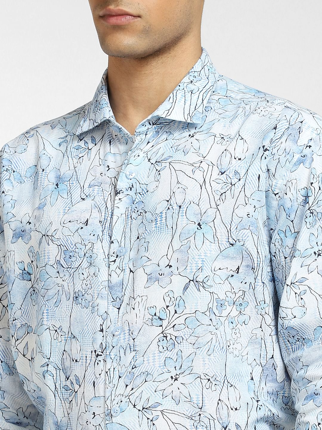 Blue Floral Print Full Sleeves Shirt - Image 5