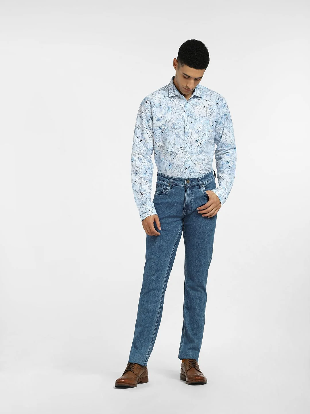 Blue Floral Print Full Sleeves Shirt - Image 6