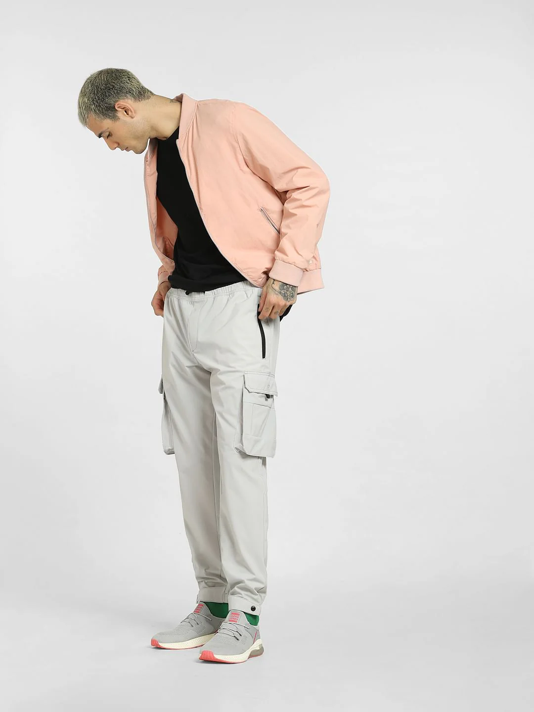 Grey Mid Rise Drawstring Pants