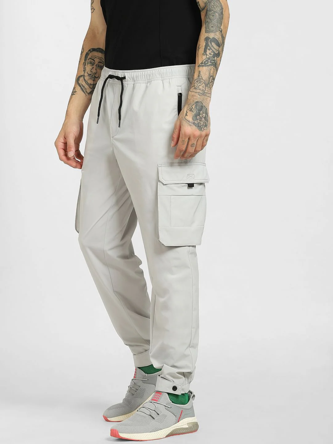 Grey Mid Rise Drawstring Pants - Image 3
