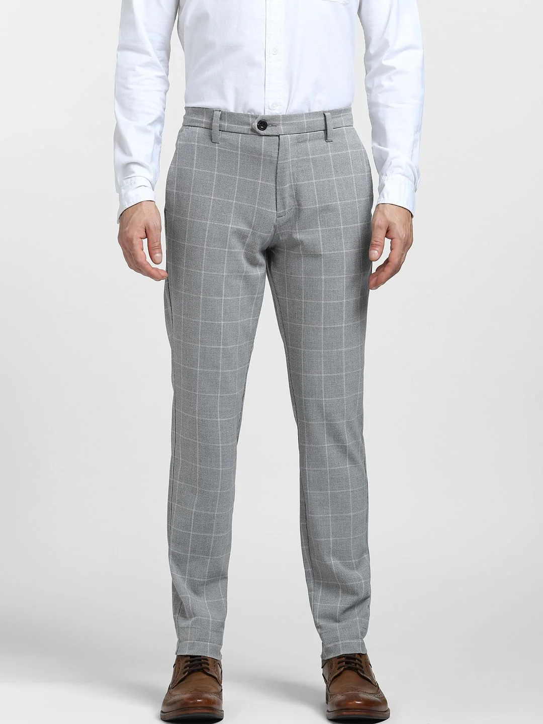 Grey Mid Rise Check Trousers - Image 2