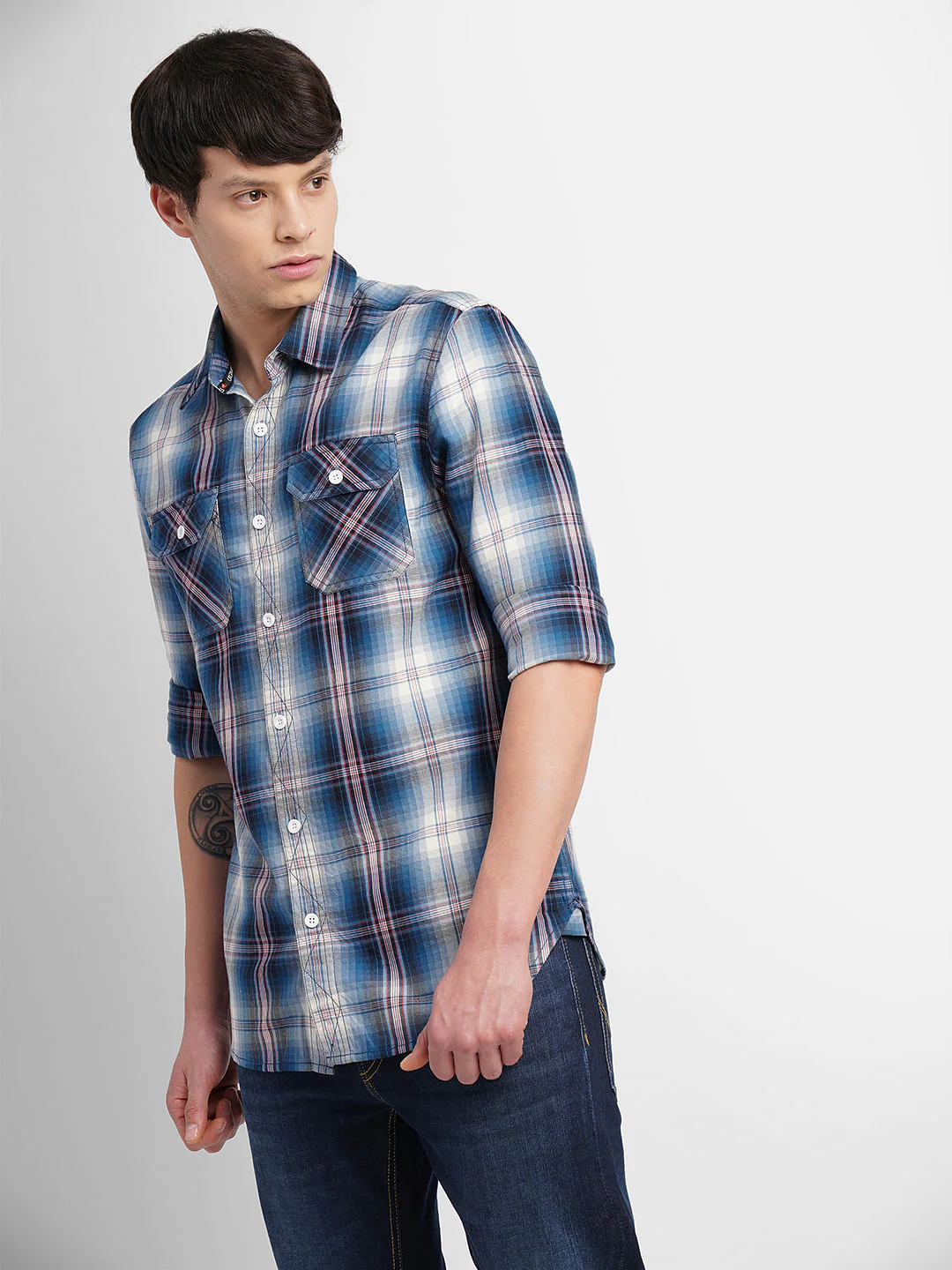 Dark Blue Check Full Sleeves Shirt - Image 2