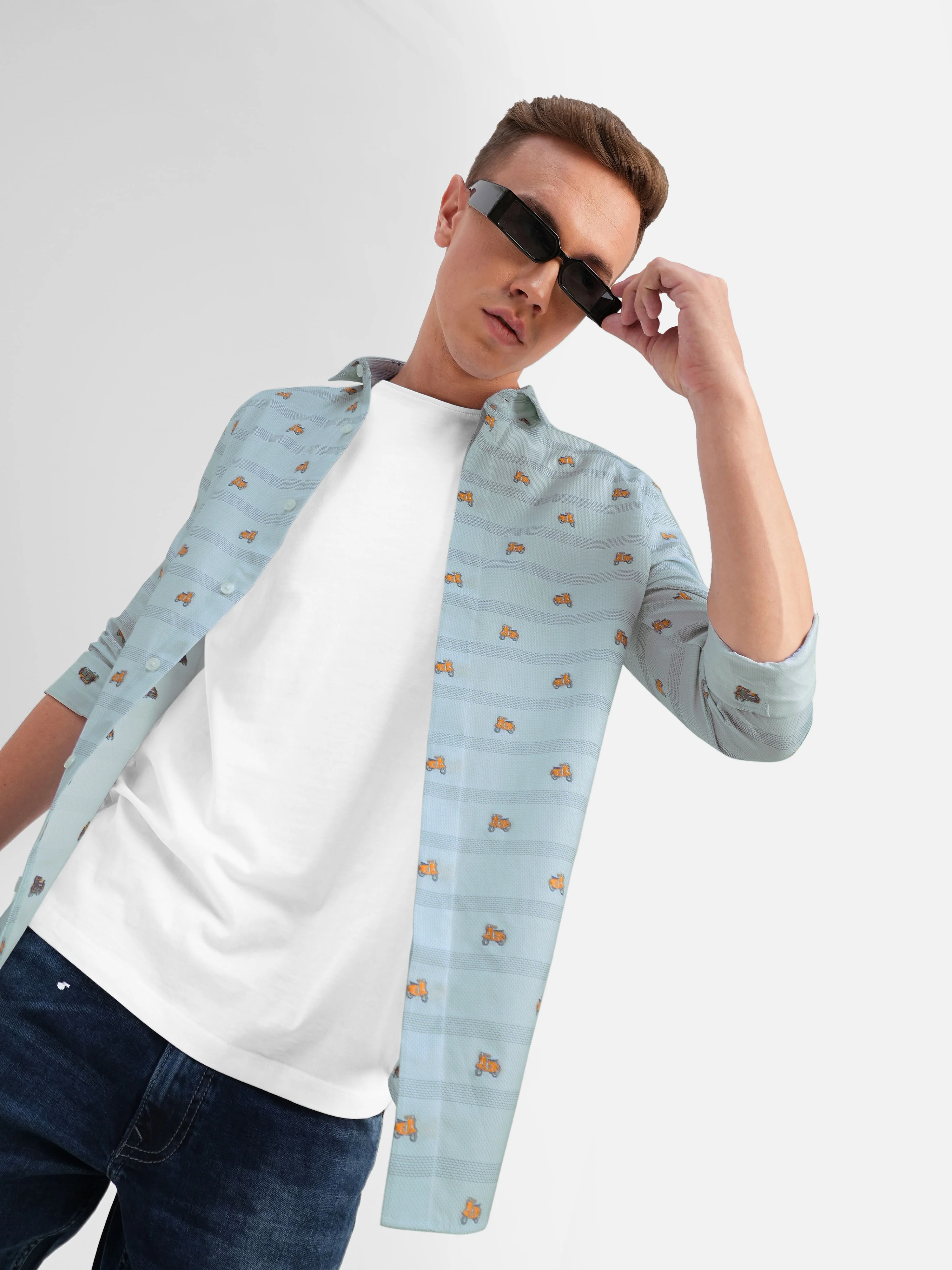 Blue Printed Full Sleeves Shirt