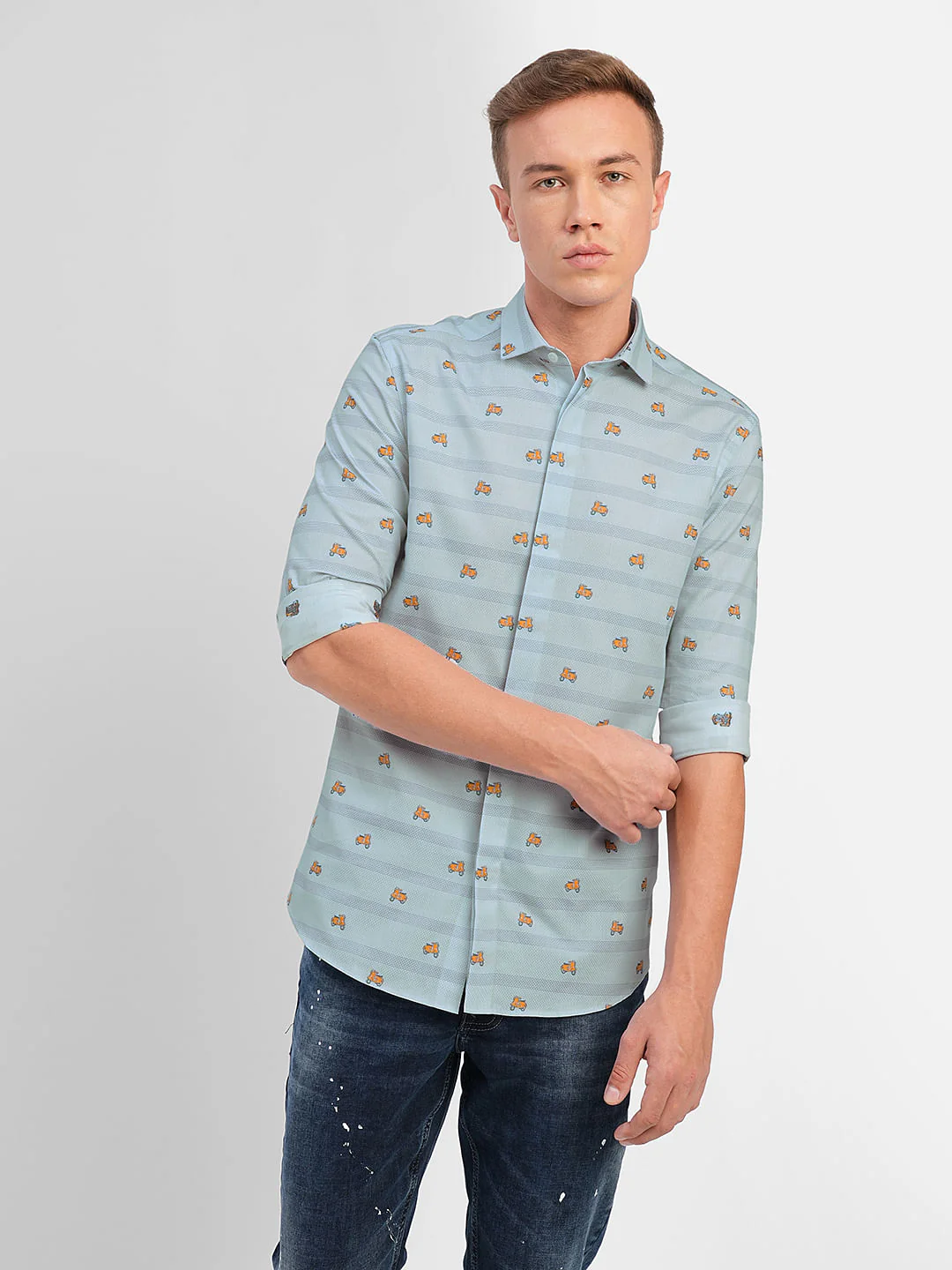 Blue Printed Full Sleeves Shirt - Image 2