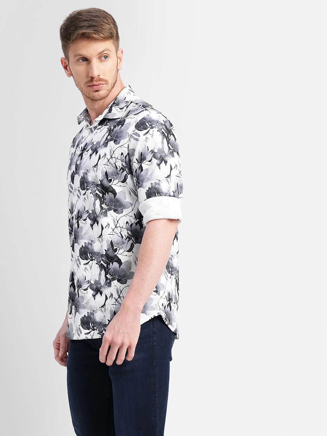 White Floral Print Full Sleeves Shirt - Image 3