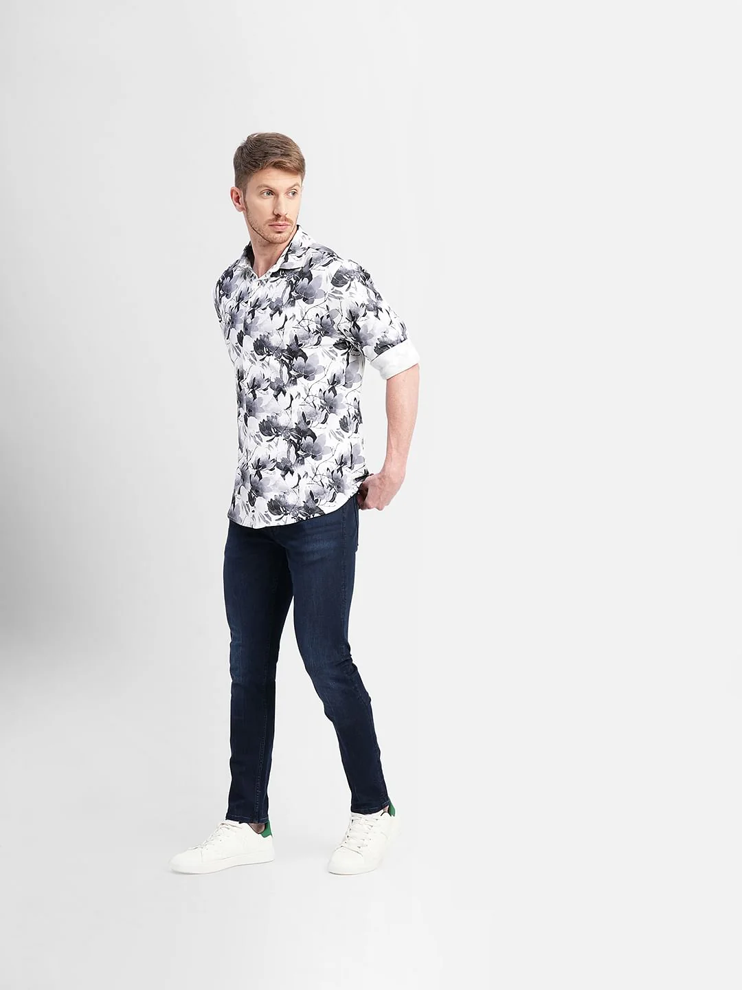 White Floral Print Full Sleeves Shirt - Image 6