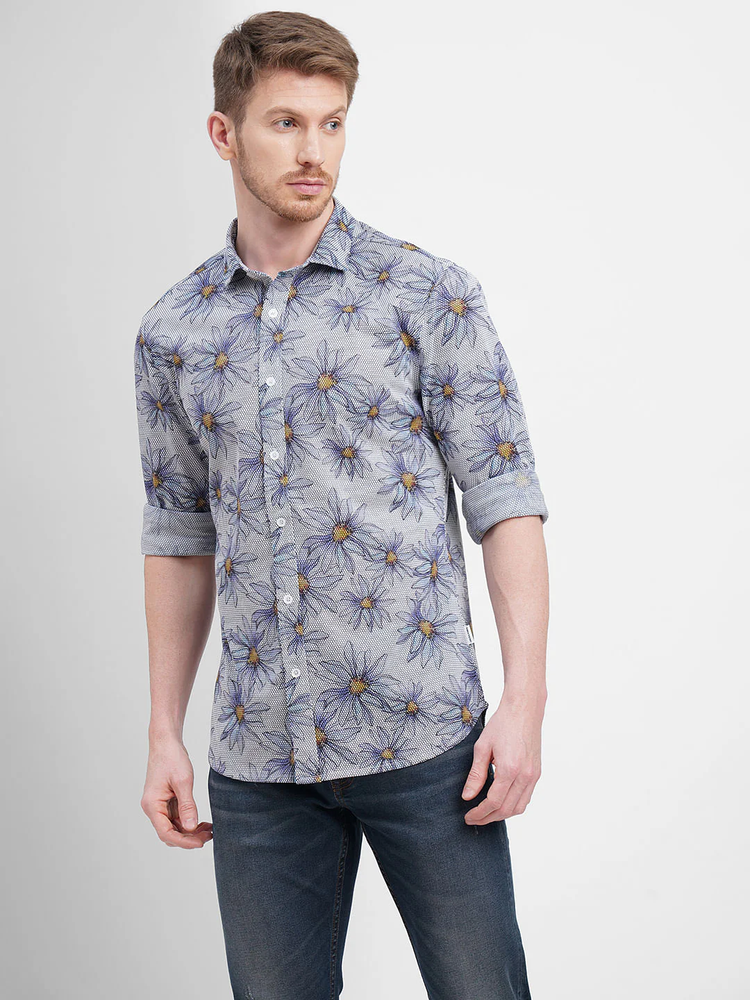 Blue Sunflower Print Full Sleeves Shirt - Image 2