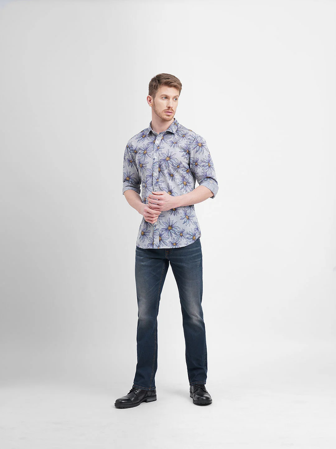 Blue Sunflower Print Full Sleeves Shirt - Image 6