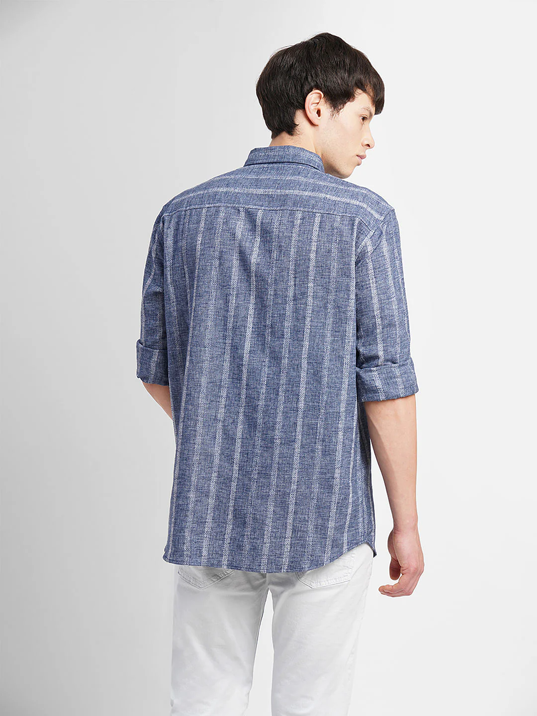 Dark Blue Striped Full Sleeves Shirt - Image 4