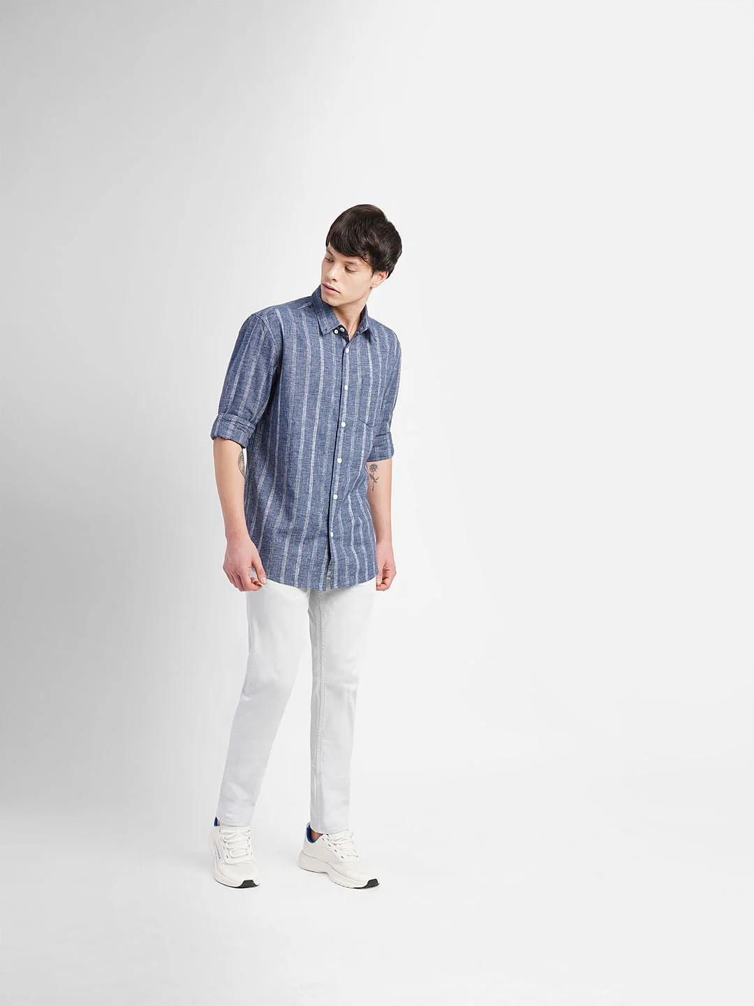 Dark Blue Striped Full Sleeves Shirt - Image 6