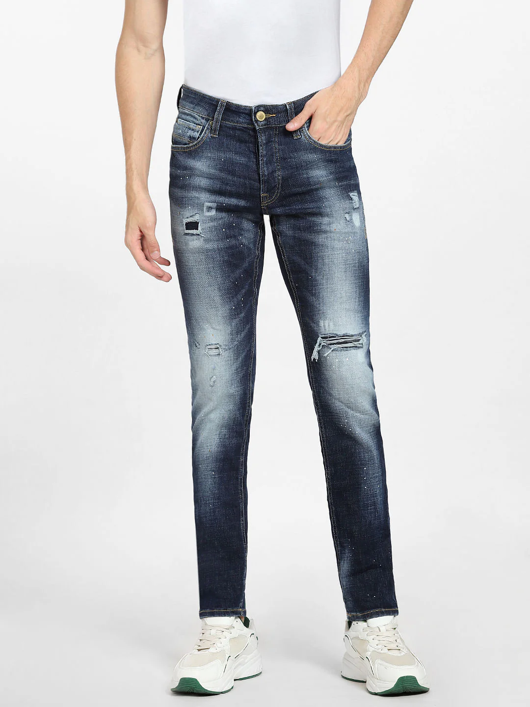 Blue Low Rise Distressed Glenn Slim Jeans - Image 2