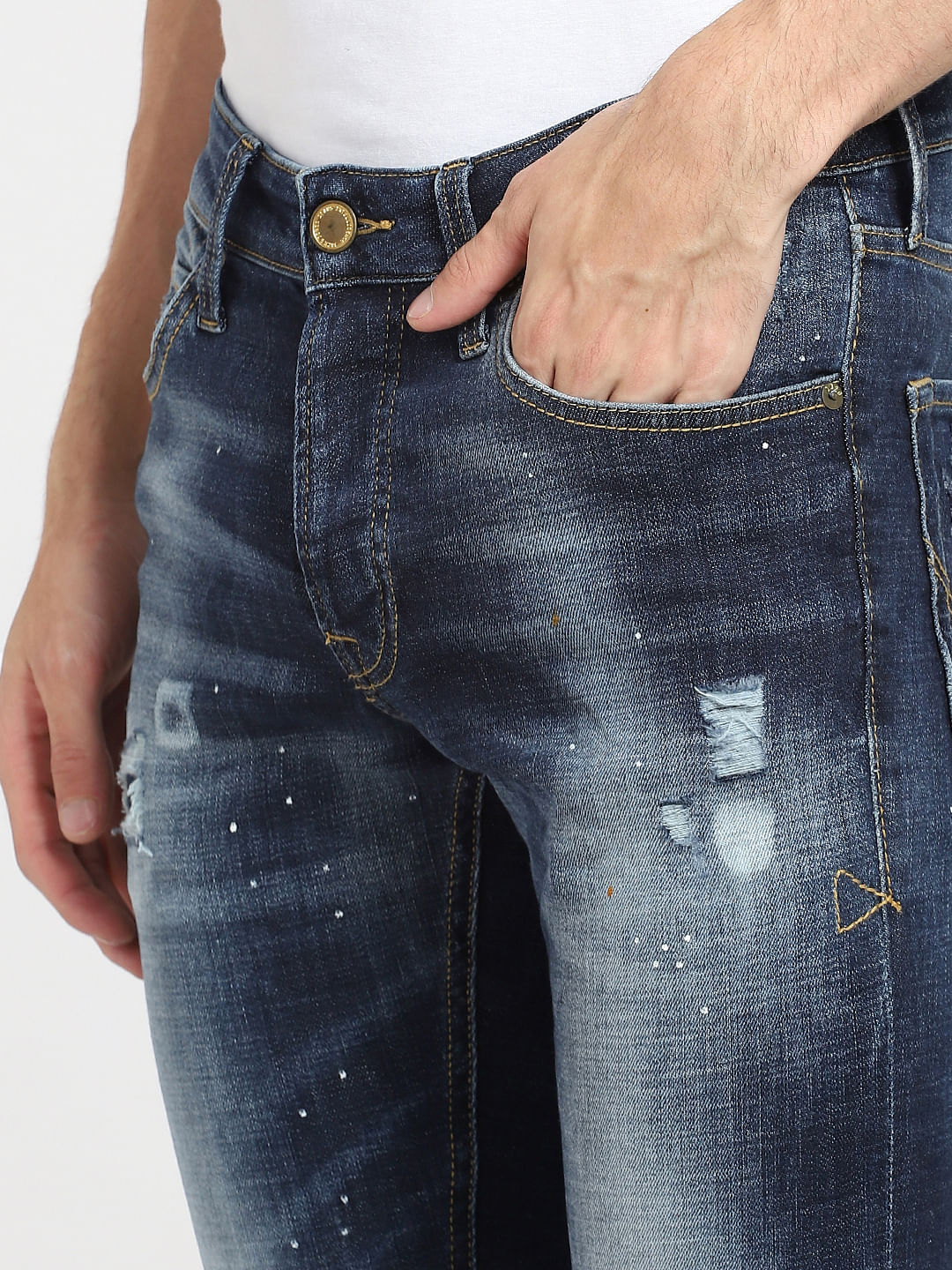 Blue Low Rise Distressed Glenn Slim Jeans - Image 5