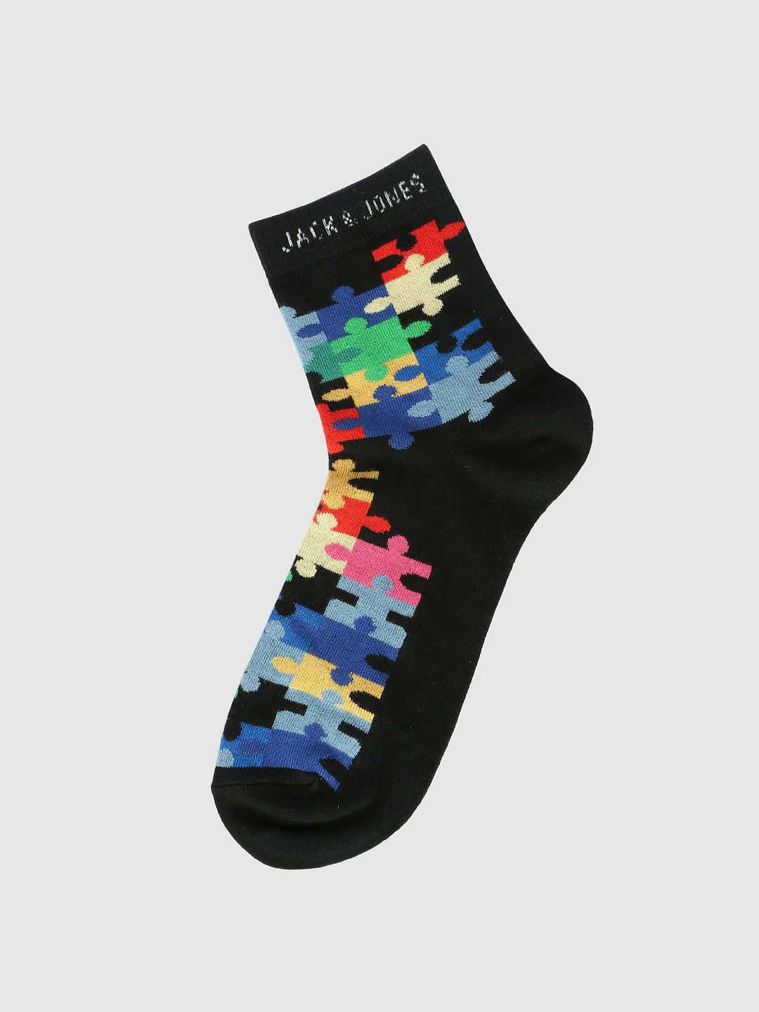 Black Puzzle Print Mid Calf Length Socks