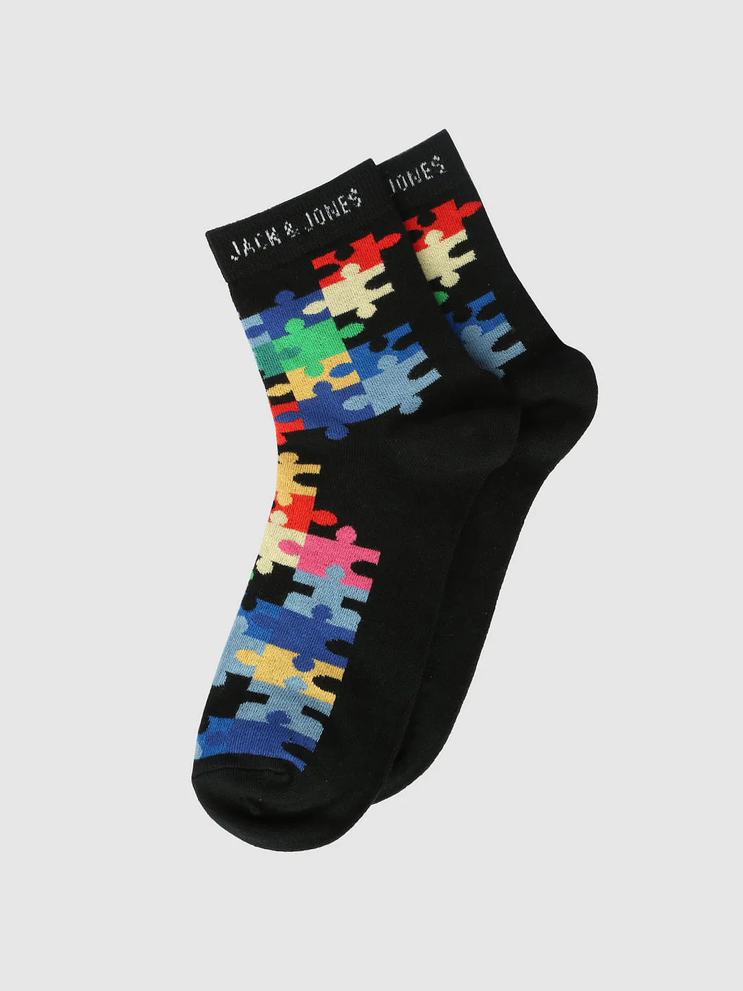 Black Puzzle Print Mid Calf Length Socks - Image 2