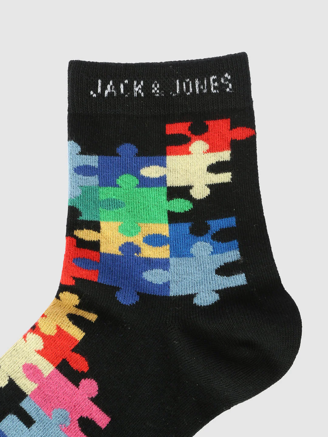 Black Puzzle Print Mid Calf Length Socks - Image 3