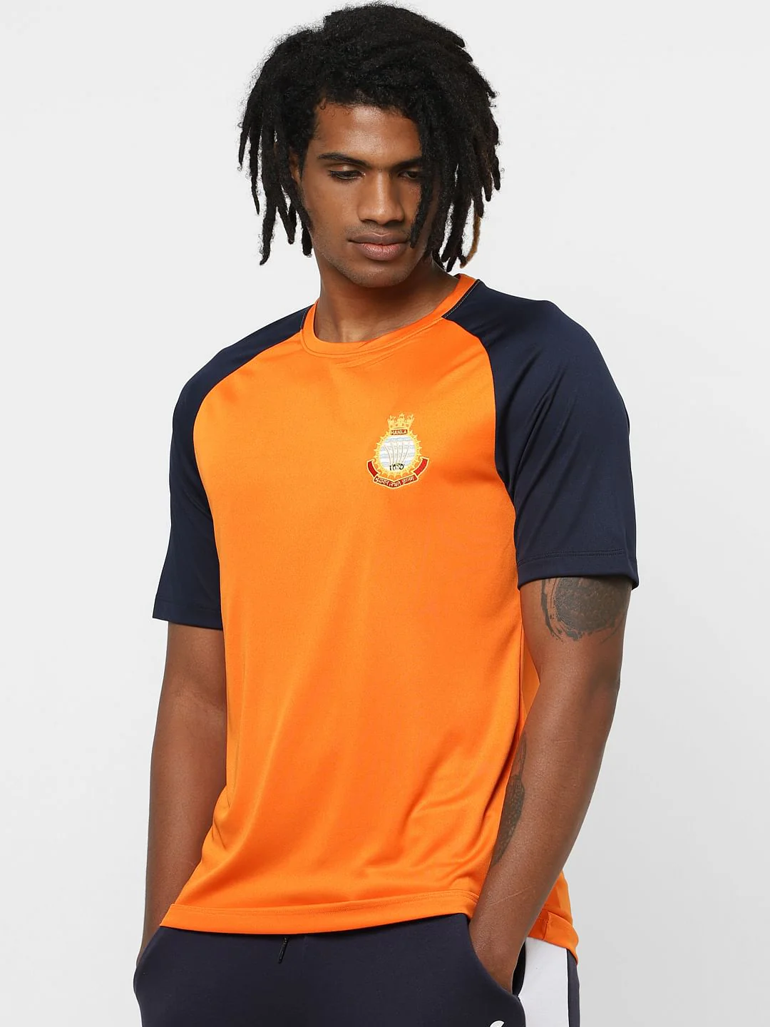 Orange Colourblocked Crew Neck T-shirt - Image 3