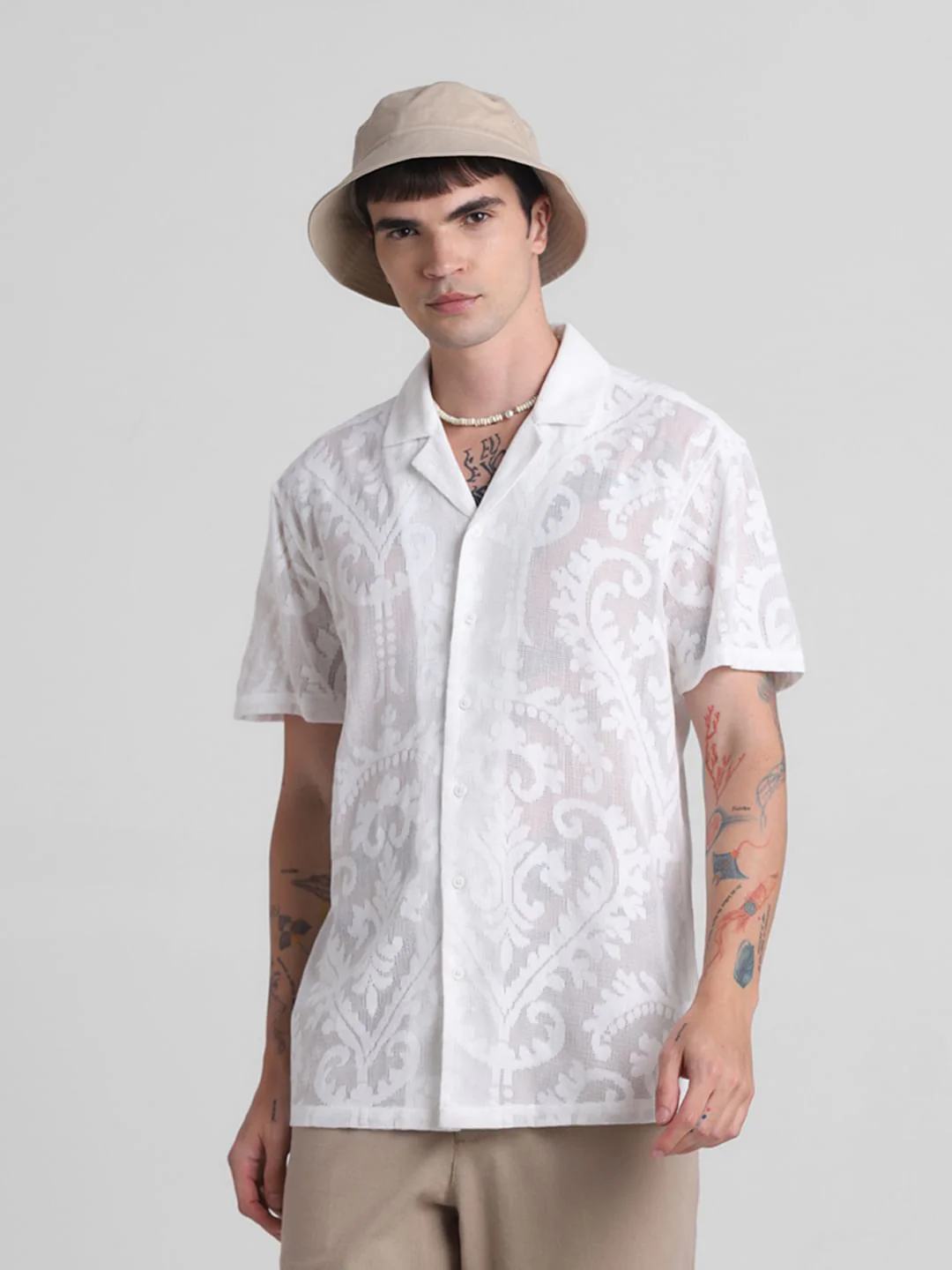 White Embroidered Sheer Shirt