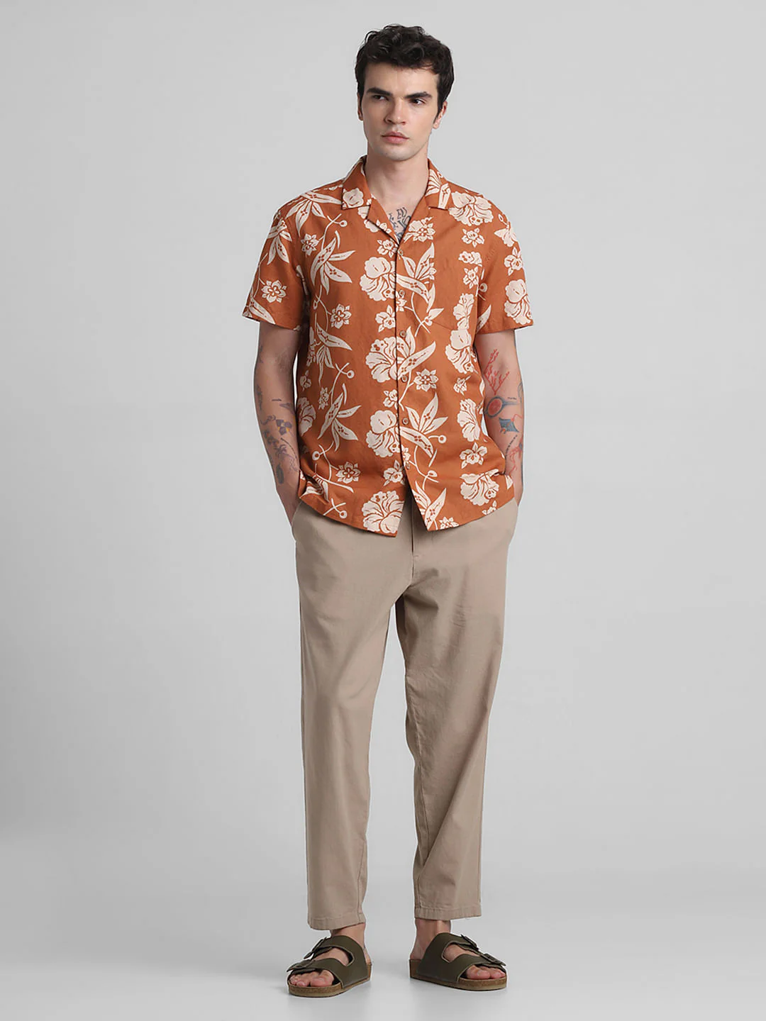 Orange Floral Linen Shirt - Image 6