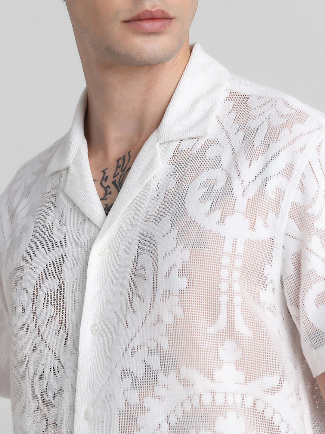 White Jacquard Sheer Shirt - Image 5
