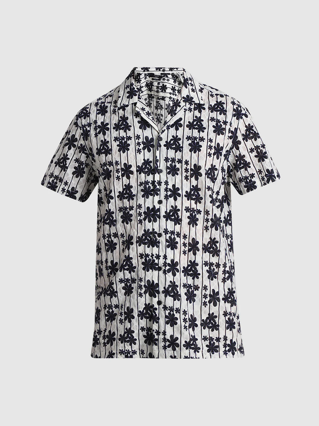 Black Embossed Print Short Sleeves Shirt - Image 7