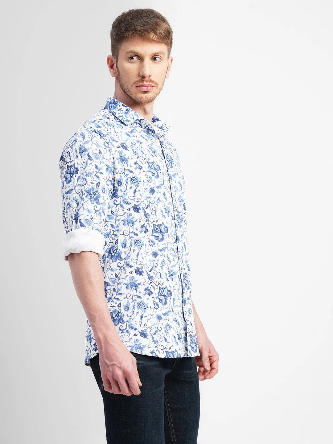 Blue Floral Full Sleeves Shirt - Image 3