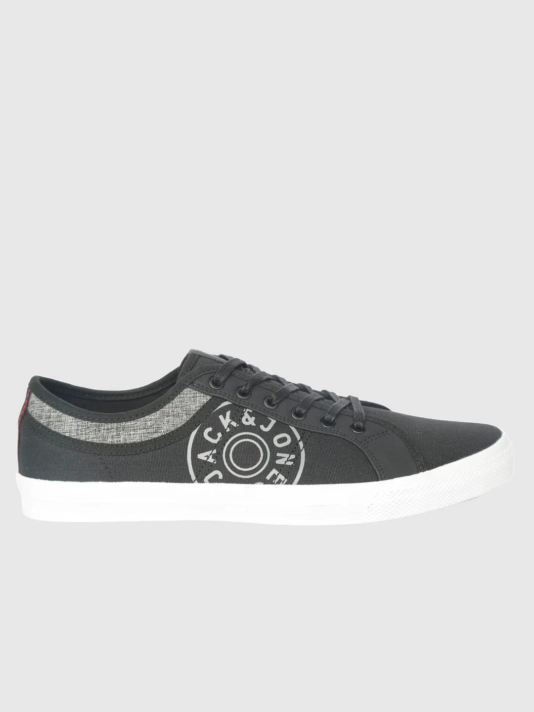 Black Canvas Print Pu Sneakers