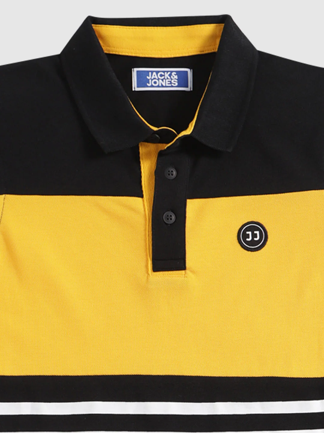 Boys Black Colour Blocked Polo Neck T-Shirt - Image 2