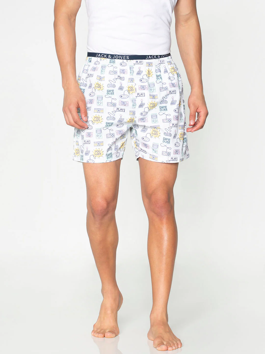 White All Over Video Game Graphic Print Boxers